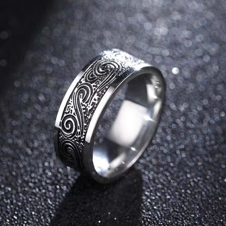 WorldNorse Retro-Ring aus Edelstahl mit Gravur