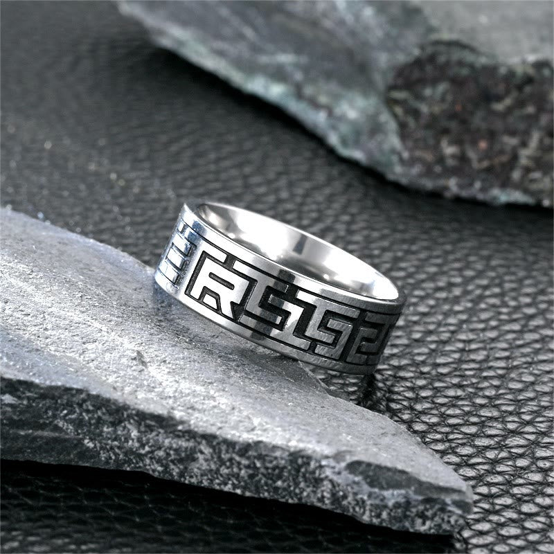 WorldNorse Retro-Ring aus Edelstahl mit Gravur