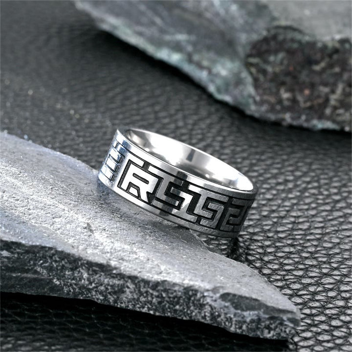 WorldNorse Retro-Ring aus Edelstahl mit Gravur