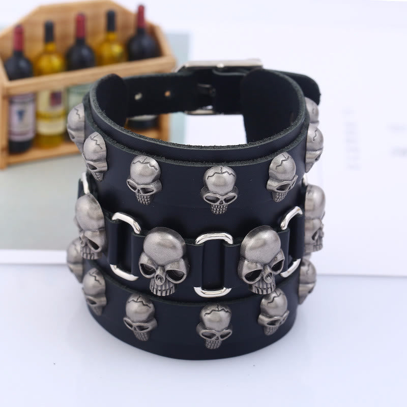 WorldNorse Gothic Totenkopf-Armreif aus Leder