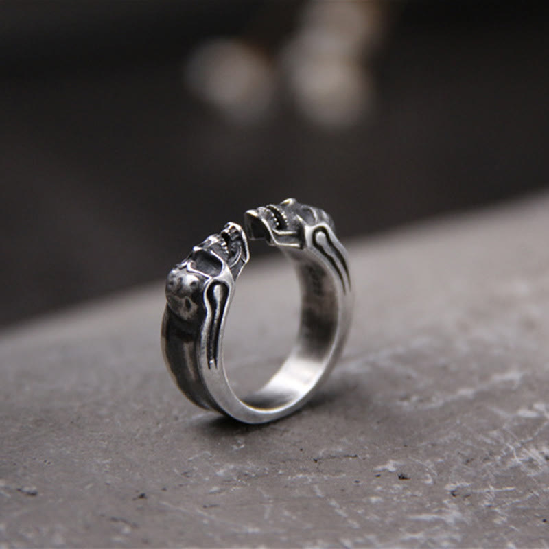 WorldNorse Punk Doppel-Totenkopf-offener Ring