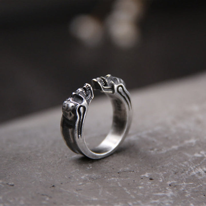 WorldNorse Punk Doppel-Totenkopf-offener Ring