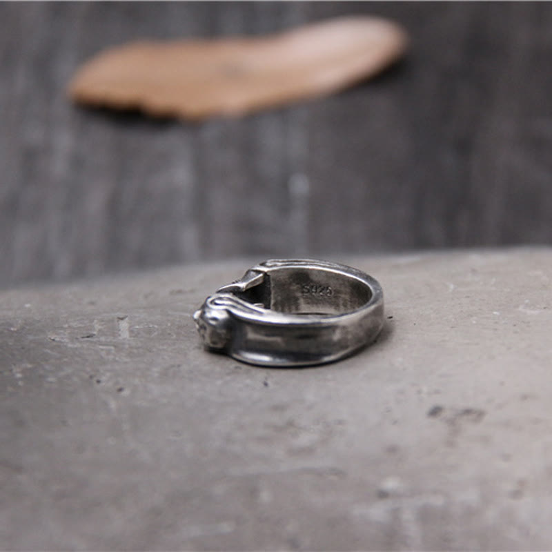 WorldNorse Punk Doppel-Totenkopf-offener Ring