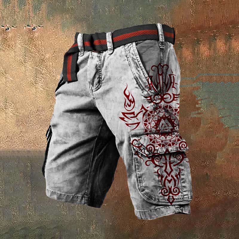 WorldNorse – Cargo-Shorts mit Keltischer Knoten und Wikingerwölfen - Rot - US/UK/AU50，EU60 (5XL) - image 1