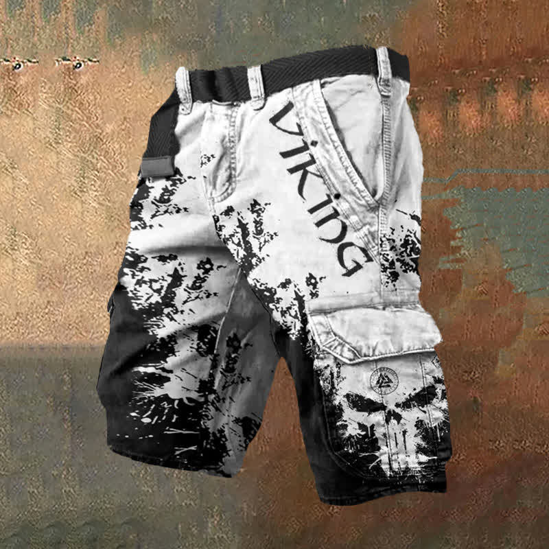 WorldNorse Wikinger Valknut Cargo Shorts - Weiß Schwarz - US/UK/AU50，EU60 (5XL) - image 0