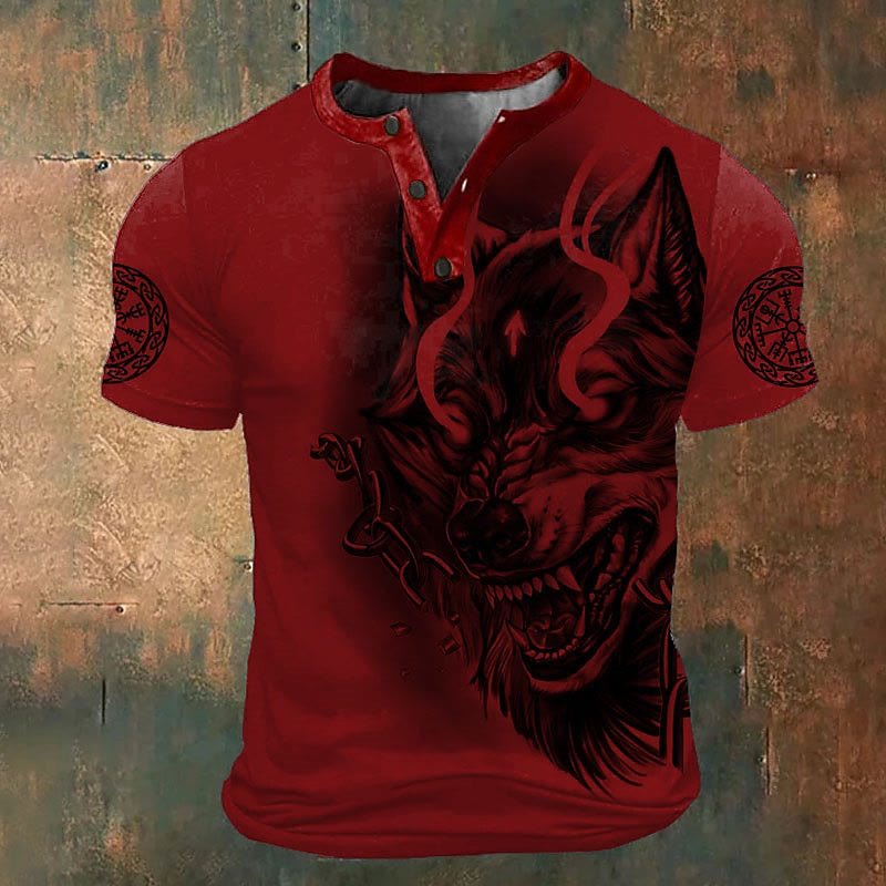 WorldNorse Fenrir Wikinger Wolf Henley T-Shirt - Rot - US/UK/AU52，EU62 (6XL) - image 1