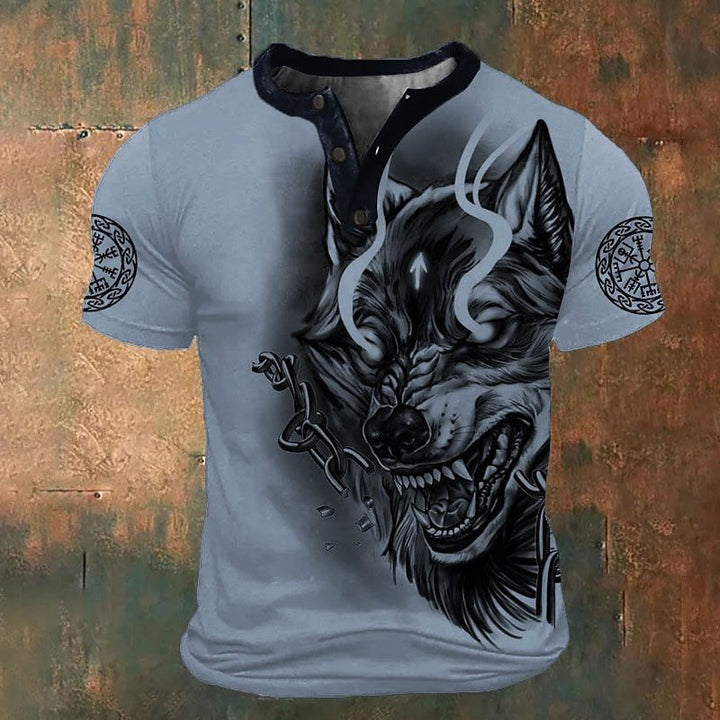 WorldNorse Fenrir Wikinger Wolf Henley T-Shirt - Blau - US/UK/AU52，EU62 (6XL) - image 3