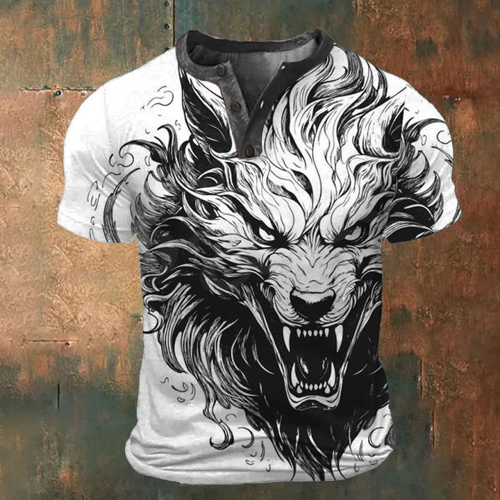WorldNorse Savage Wolf Art Henley T-Shirt - Weiß - US/UK/AU52，EU62 (6XL) - image 1