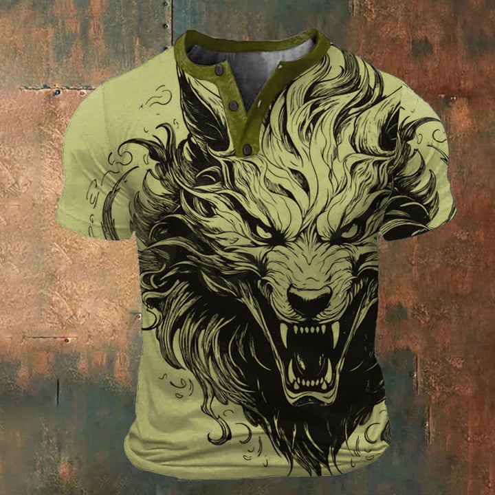 WorldNorse Savage Wolf Art Henley T-Shirt - Grün - US/UK/AU52，EU62 (6XL) - image 0