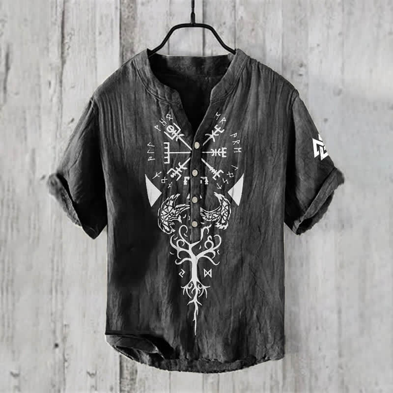 WorldNorse Viking Yggdrasil Vegvisir Valknut Raven Freizeithemd - Schwarz - US/UK/AU50，EU60 (5XL) - image 3