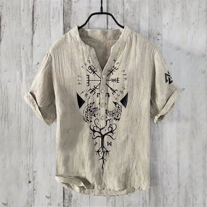 WorldNorse Viking Yggdrasil Vegvisir Valknut Raven Freizeithemd - Beige - US/UK/AU50，EU60 (5XL) - image 1