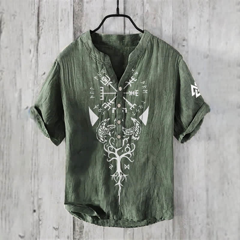 WorldNorse Viking Yggdrasil Vegvisir Valknut Raven Freizeithemd - Dunkelgrün - US/UK/AU50，EU60 (5XL) - image 4