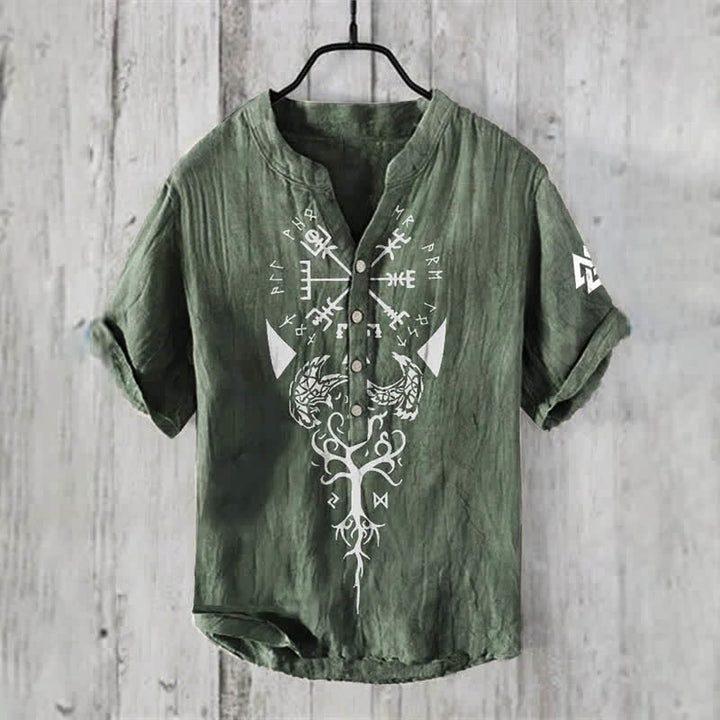 WorldNorse Viking Yggdrasil Vegvisir Valknut Raven Freizeithemd - Dunkelgrün - US/UK/AU50，EU60 (5XL) - image 4