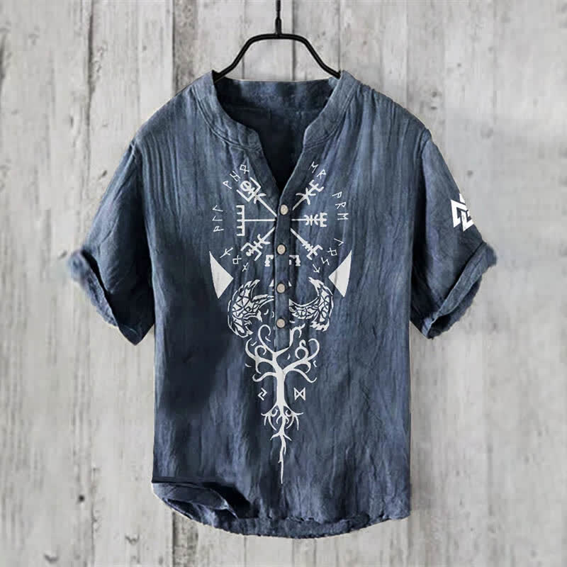 WorldNorse Viking Yggdrasil Vegvisir Valknut Raven Freizeithemd - Dunkelblau - US/UK/AU50，EU60 (5XL) - image 4