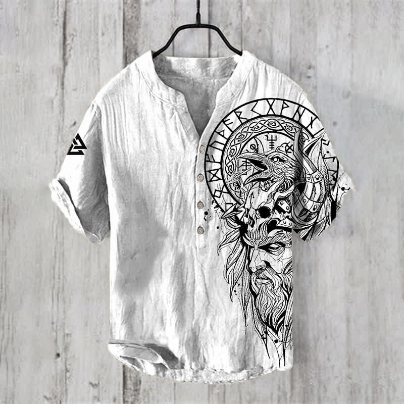 WorldNorse Wikinger Vegvisir Valknut Raven Freizeithemd - US/UK/AU50，EU60 (5XL) - image 0