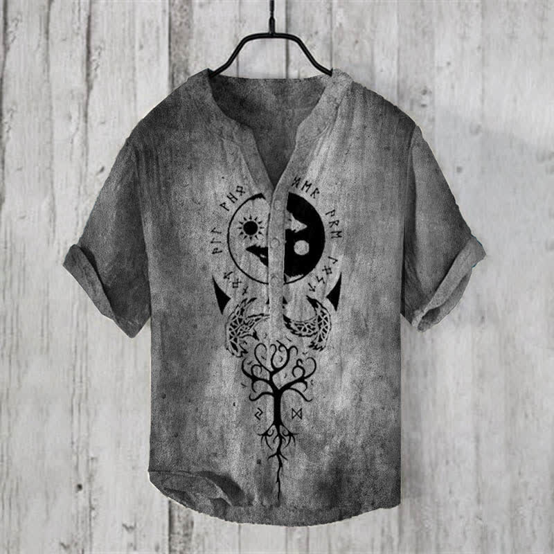 WorldNorse Viking Yggdrasil Vegvisir Valknut Freizeithemd - US/UK/AU50，EU60 (5XL) - image 0