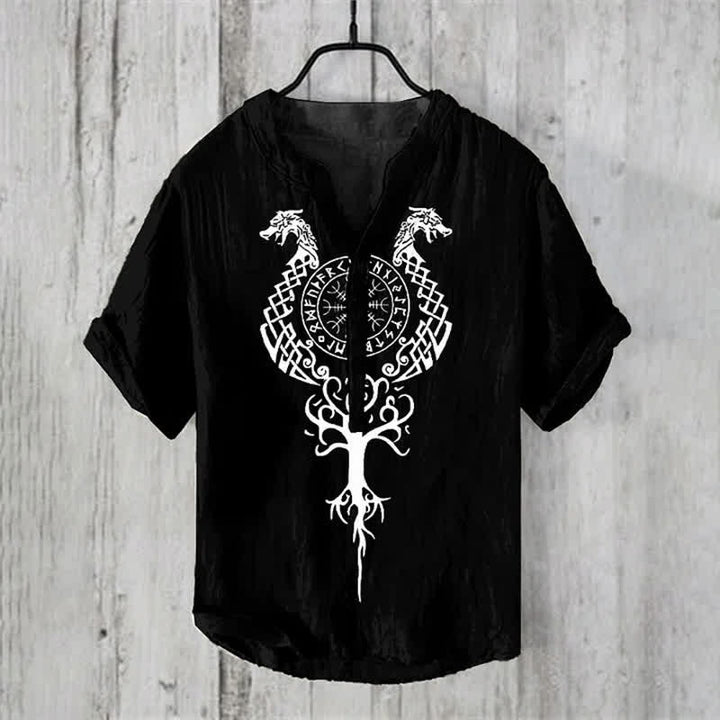 WorldNorse Viking Yggdrasil Vegvisir Nordischer Drache Freizeithemd