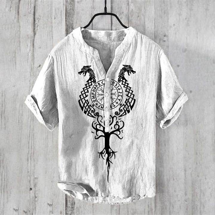 WorldNorse Viking Yggdrasil Vegvisir Nordischer Drache Freizeithemd - Weiß - US/UK/AU50，EU60 (5XL) - image 0