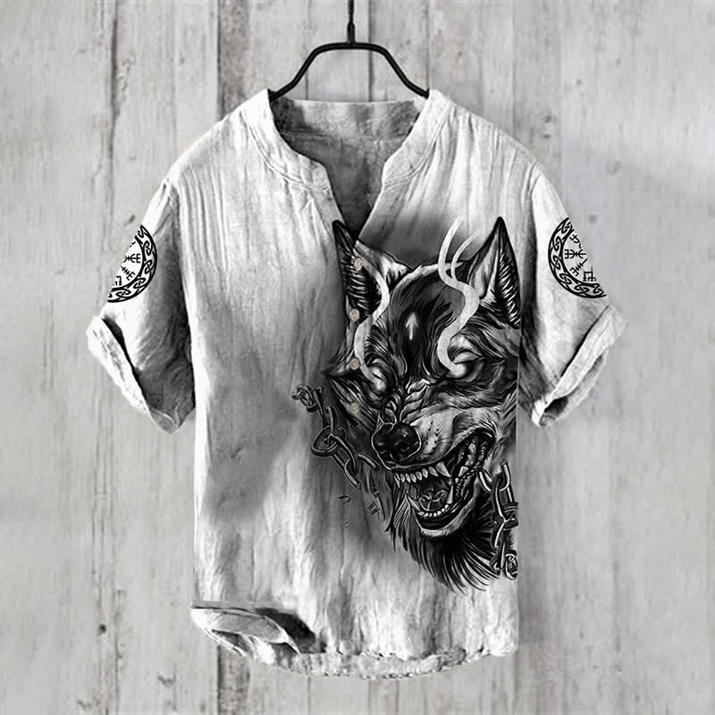 WorldNorse Wikingerwölfe Yggdrasil Keltischer Knoten Freizeithemd - US/UK/AU50，EU60 (5XL) - image 0