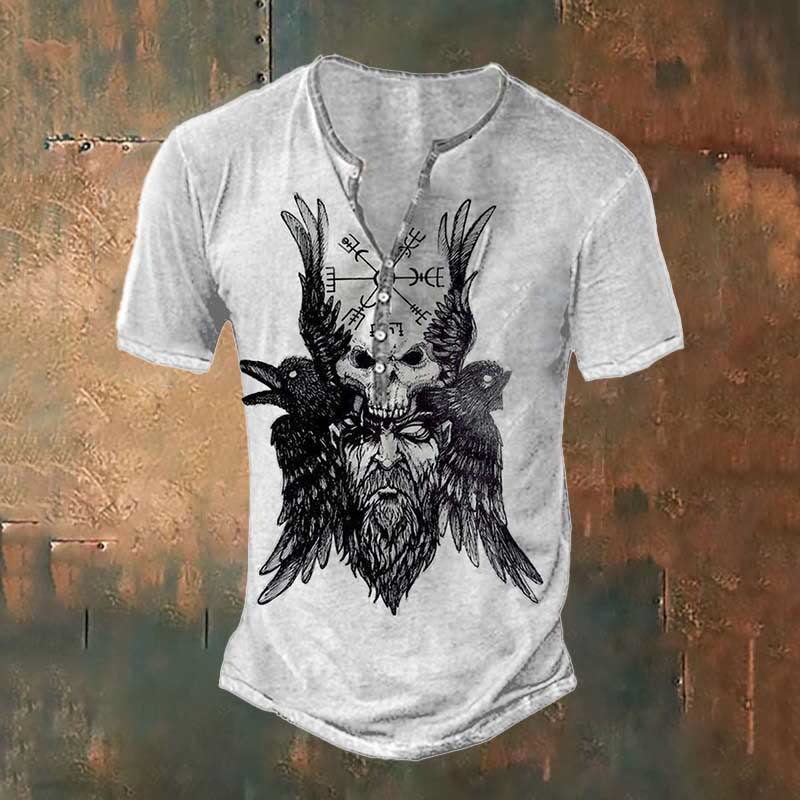 WorldNorse Odins Raben Vegvisir Totenkopf T-Shirt - Weiß - US/UK/AU50，EU60 (5XL) - image 1