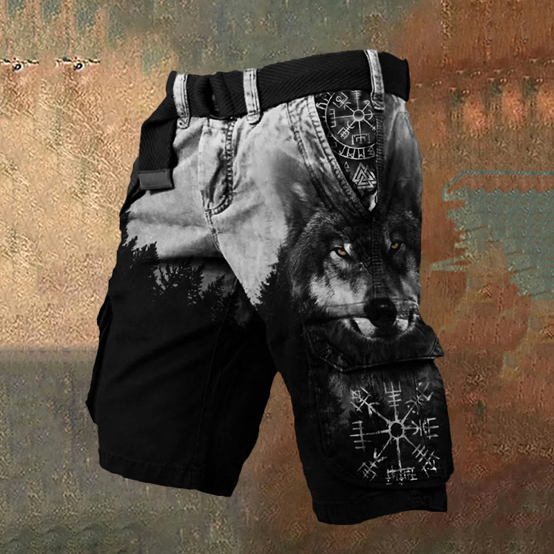 WorldNorse Wolves Vegvisir Valknut Cargo-Shorts - US/UK/AU50，EU60 (5XL) - image 1
