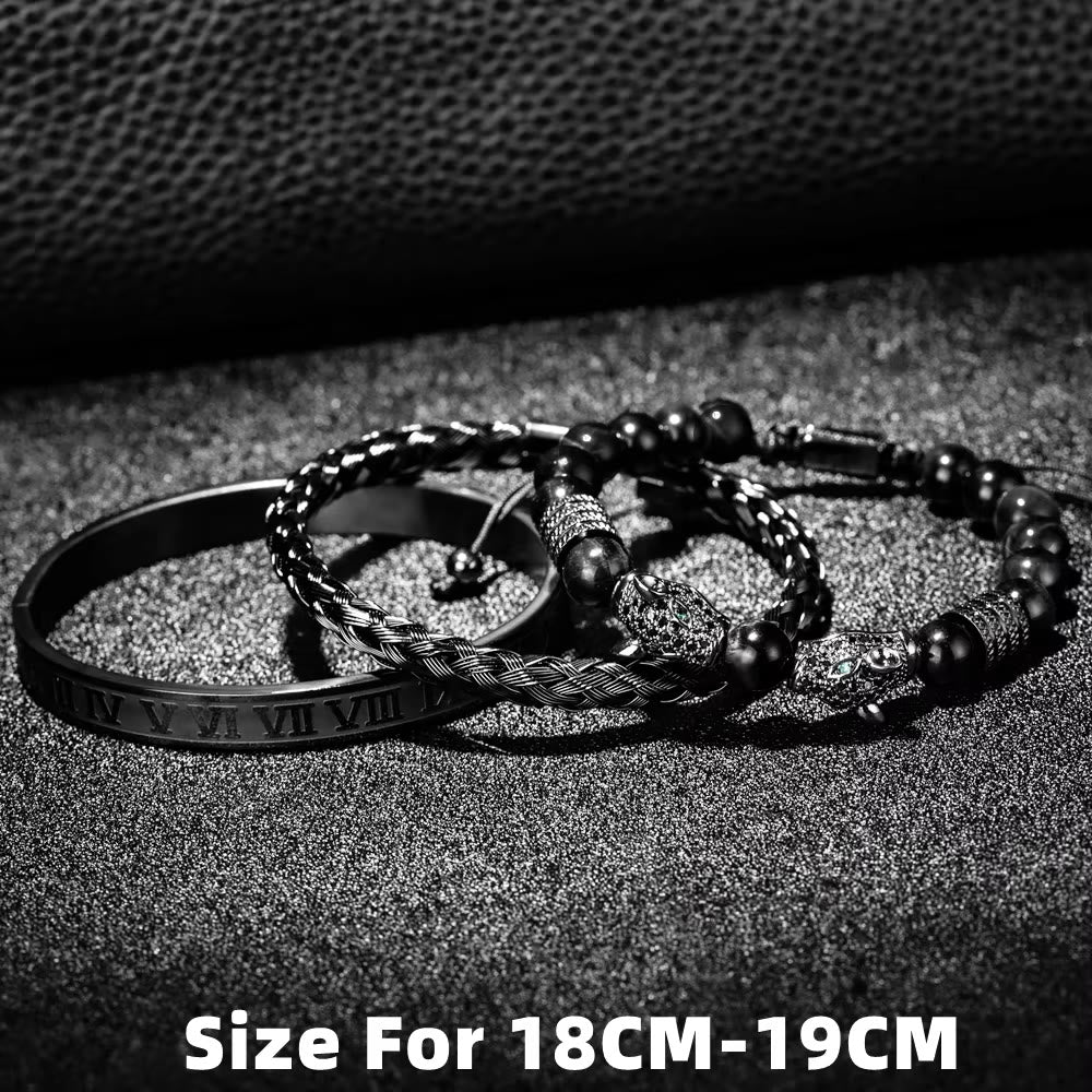 WorldNorse Perlenarmband mit doppeltem Leopardenkopf und römischen Ziffern