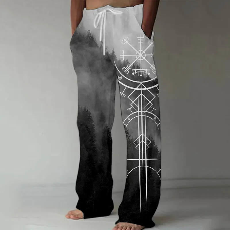 WorldNorse Viking Vegvisir Wald Silhouette Print Freizeithose - US/UK/AU52，EU62 (6XL) - image 0