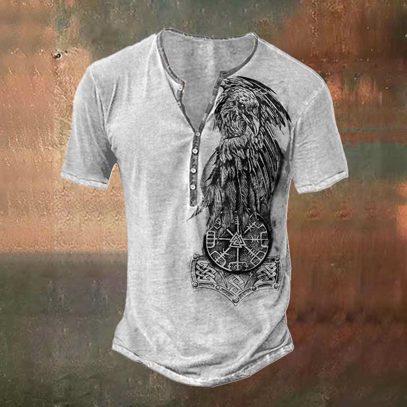 WorldNorse Vintage T-Shirt mit Vegvisir und Valknut Raven -Print - US/UK/AU50，EU60 (5XL) - image 0