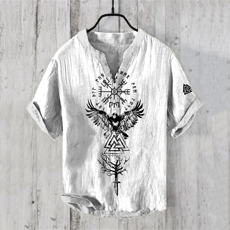 WorldNorse Viking Vegvisir Valknut Yggdrasil Raven Freizeithemd - US/UK/AU50，EU60 (5XL) - image 1