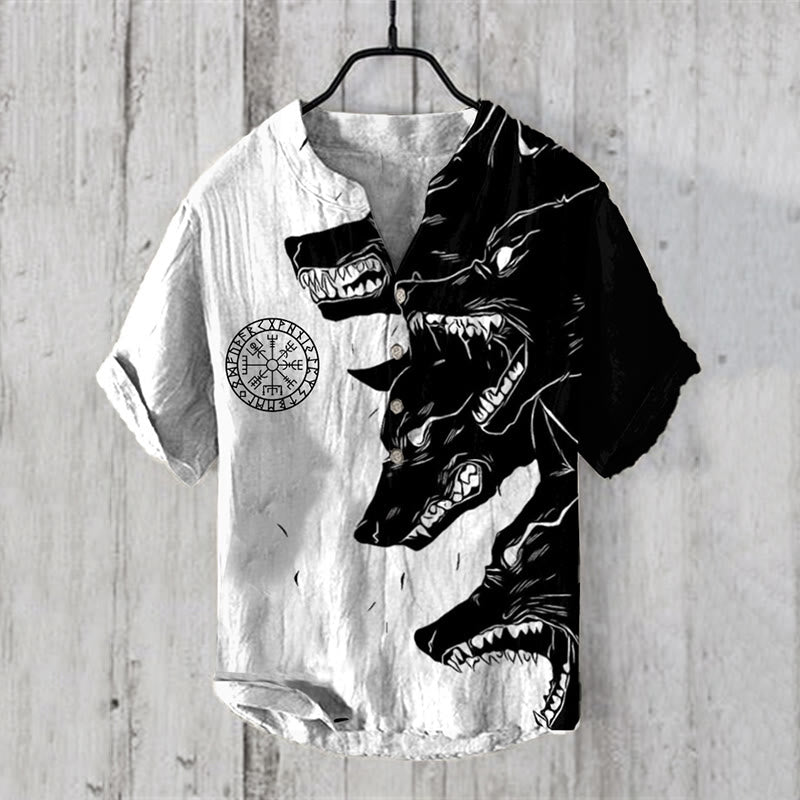 WorldNorse Viking Wolves Vegvisir Rune -Freizeithemd - US/UK/AU50，EU60 (5XL) - image 0