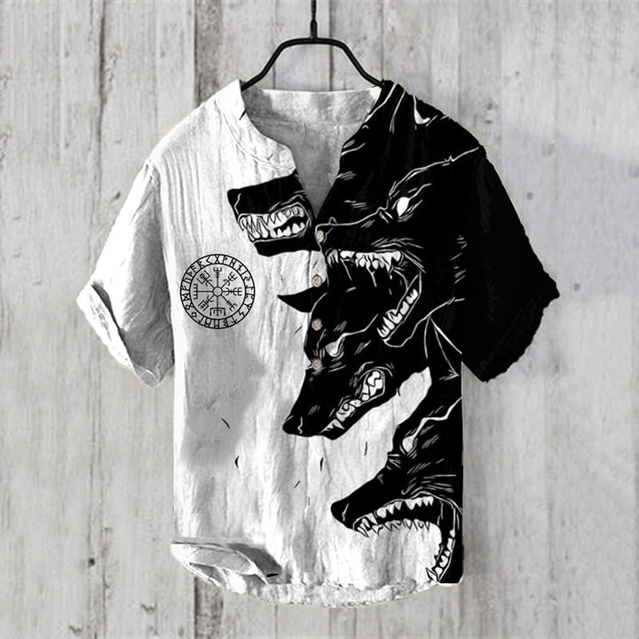 WorldNorse Viking Wolves Vegvisir Rune -Freizeithemd - US/UK/AU50，EU60 (5XL) - image 0