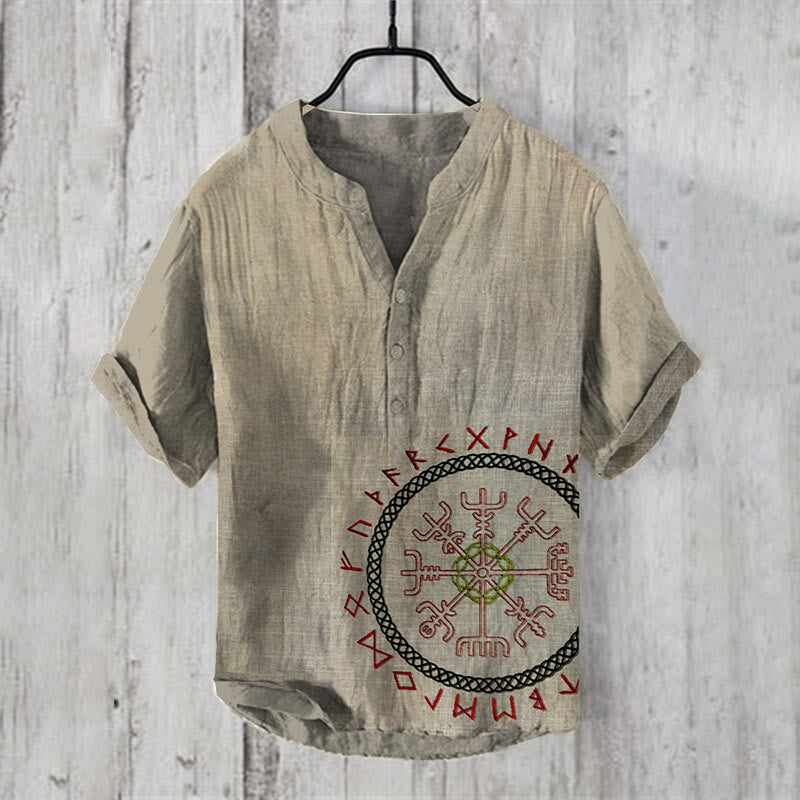 WorldNorse Wikinger Vegvisir Rune Keltischer Knoten Freizeithemd - US/UK/AU50，EU60 (5XL) - image 0