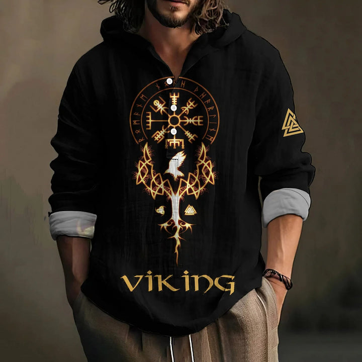 WorldNorse Viking Vegvisir Valknut Rune Yggdrasil Raven Kapuzenshirt