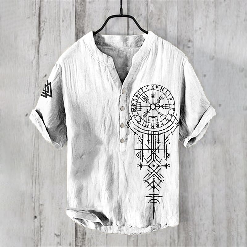 WorldNorse Viking Valknut Vegvisir Rune -Freizeithemd - US/UK/AU50，EU60 (5XL) - image 0