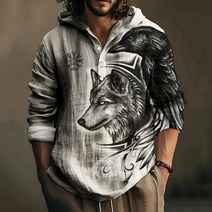 WorldNorse Wolf Raven Vegvisir Kapuzenshirt - US/UK/AU50，EU60 (5XL) - image 0
