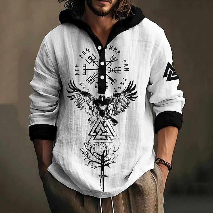 WorldNorse Valknut Raven Yggdrasil Vegvisir Kapuzenshirt - US/UK/AU50，EU60 (5XL) - image 0