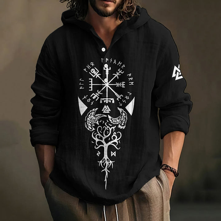 WorldNorse Vegvisir Valknut Yggdrasil Kapuzenshirt - Schwarz - US/UK/AU50，EU60 (5XL) - image 1