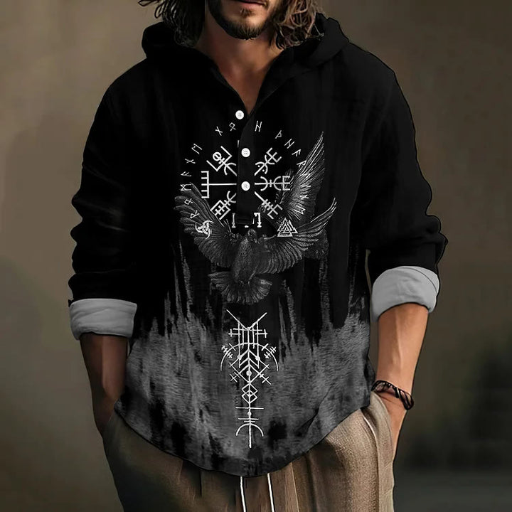 WorldNorse Dreifaches Horn von Odin Raven Kapuzenshirt
