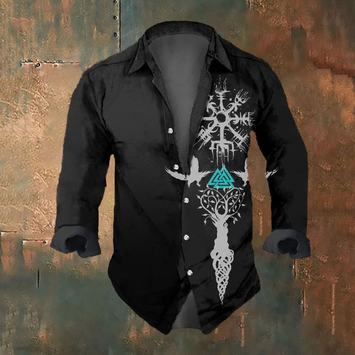 WorldNorse Viking Yggdrasil Vegvisir Raven Valknut Langarmshirt