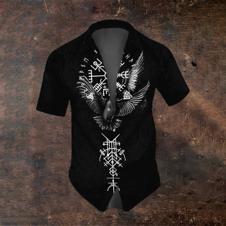 WorldNorse Raven Valknut Runes Kurzarmhemd