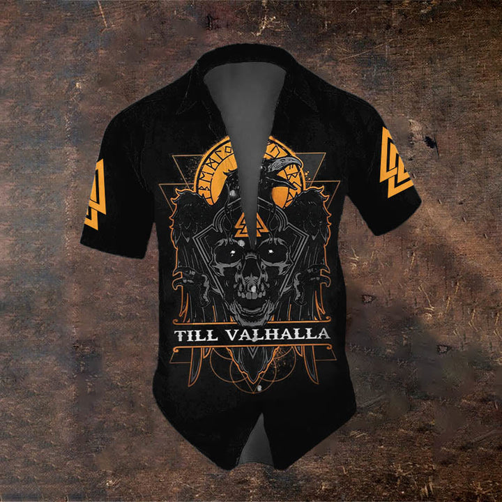 WorldNorse Skull Raven Till Valhalla Kurzarmhemd