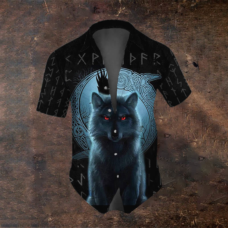 WorldNorse Fenrir Wolf Kurzarmhemd - US/UK/AU50，EU60 (5XL) - image 0