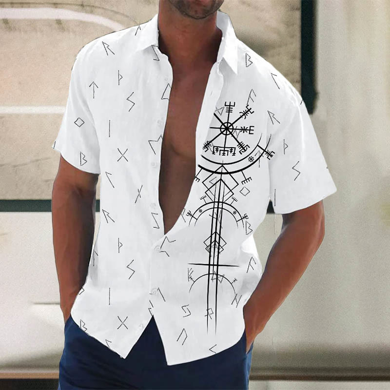 WorldNorse Vegvisir & Runen Kurzarmhemd - Weiß - US/UK/AU50，EU60 (5XL) - image 1