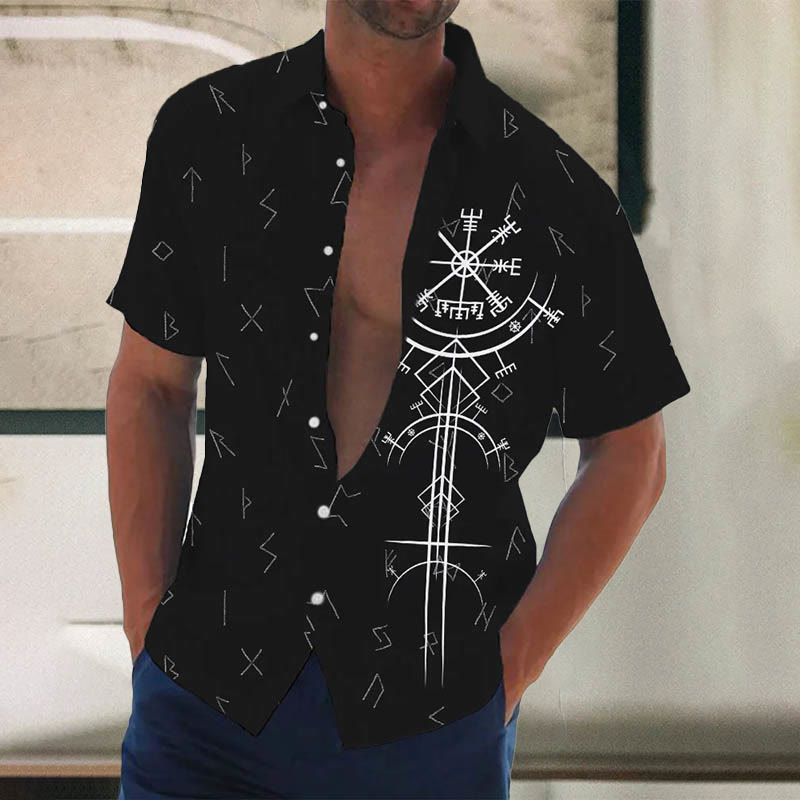 WorldNorse Vegvisir & Runen Kurzarmhemd - Schwarz - US/UK/AU50，EU60 (5XL) - image 0