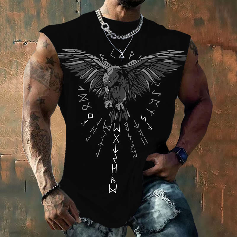 WorldNorse Viking Rune Raven Print Weste - US/UK/AU50，EU60 (5XL) - image 0