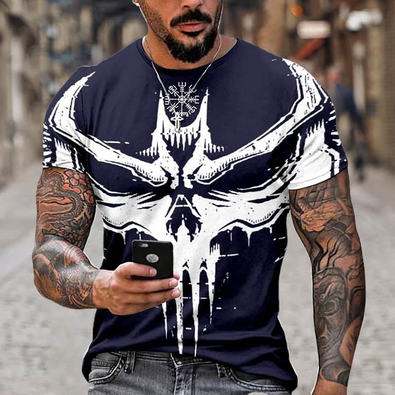 WorldNorse Vegvisir Raven Kurzes T-Shirt - Blau - US/UK/AU52，EU62 (6XL) - image 0