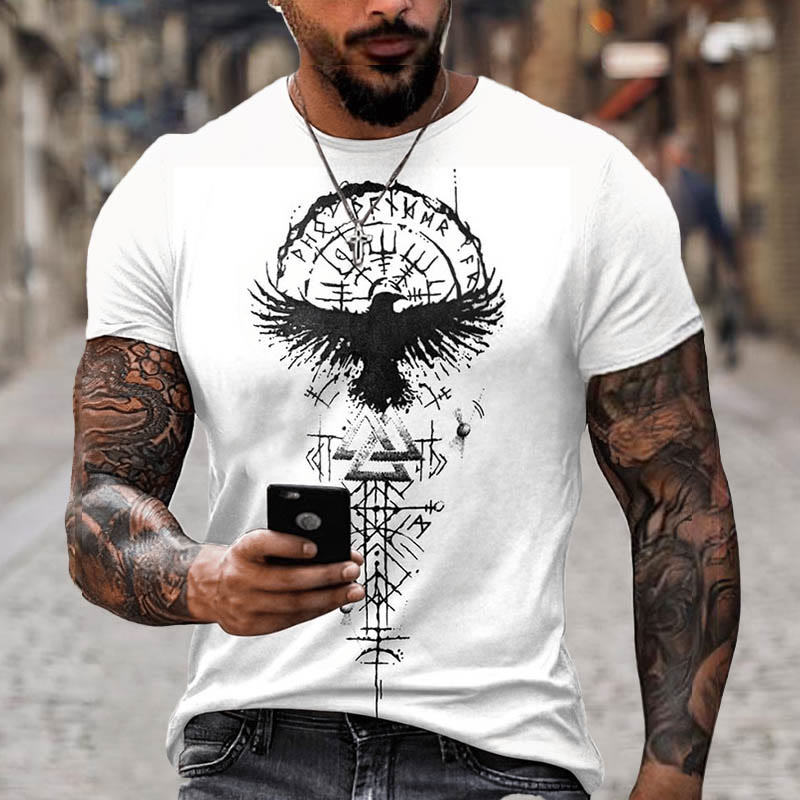 WorldNorse Vegvisir Rune Raven Valknut Kurzes T-Shirt - US/UK/AU52，EU62 (6XL) - image 0