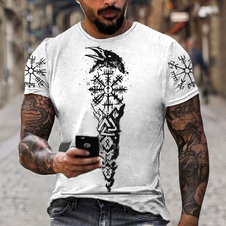 WorldNorse Vegvisir Rune Raven Valknut Kurzes T-Shirt - US/UK/AU52，EU62 (6XL) - image 0