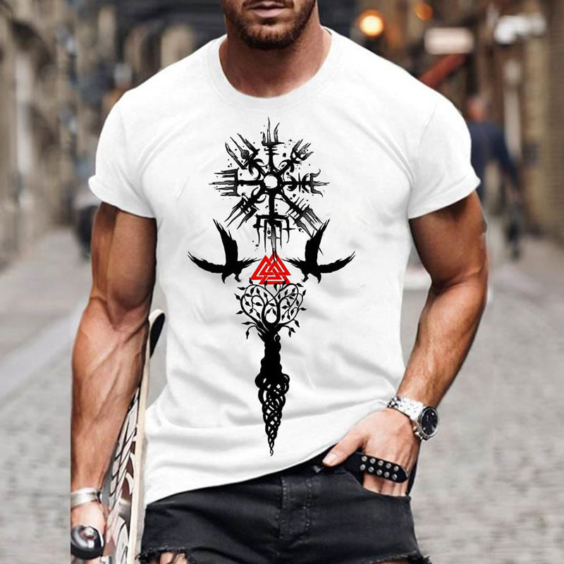 WorldNorse Yggdrasil Vegvisir Raven Valknut Kurzes T-Shirt - US/UK/AU52，EU62 (6XL) - image 0