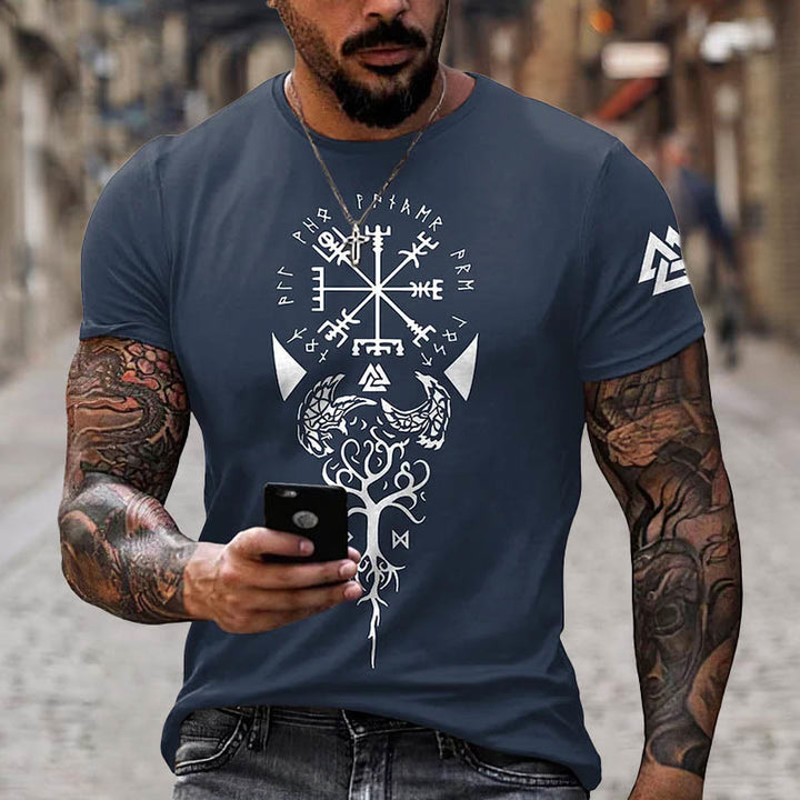 WorldNorse Yggdrasil Vegvisir Rune Raven Valknut Kurzes T-Shirt - Blau - US/UK/AU52，EU62 (6XL) - image 1